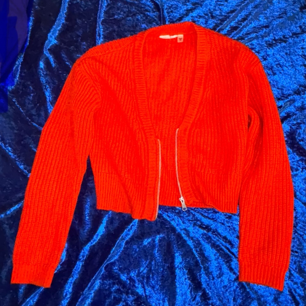Cloth by Design Cropped Zipper Sweater Size S Bright Orange 100% Acrylic EUC Y2K